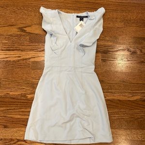 French Connection Whisper Ruffle V Nexk Mini Dress in Light Dream Blue Size 2